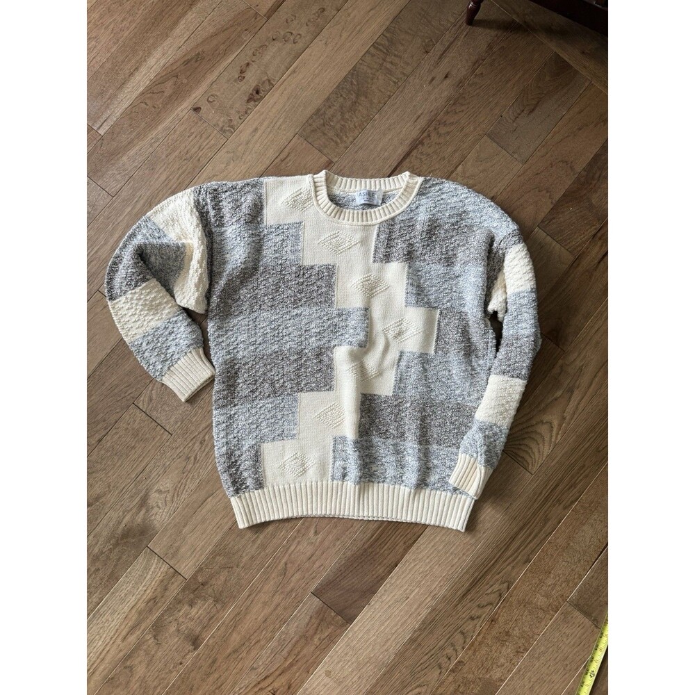 VTG Ashley Heavy Cable Knit Chunky Sweater Adult Large Color Block USA Fishermen